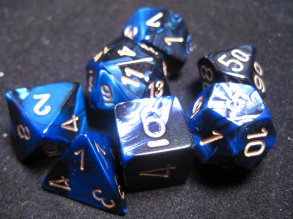 Chessex RPG Dice Sets: Black-Blue/Gold Gemini Polyhedral 7-Die Set