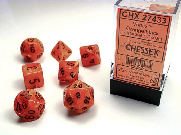Chessex RPG Dice Sets: Orange/Black Vortex Polyhedral 7-Die Set