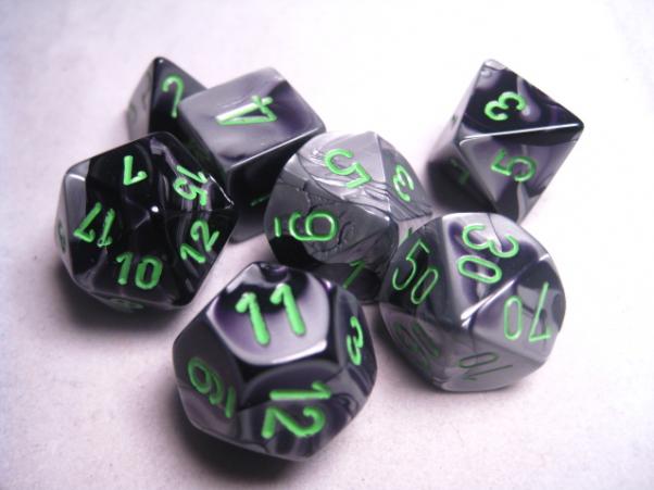 Chessex RPG Dice Sets: Gemini #5 Black-Grey/Green Polyhedral 7-Die Set