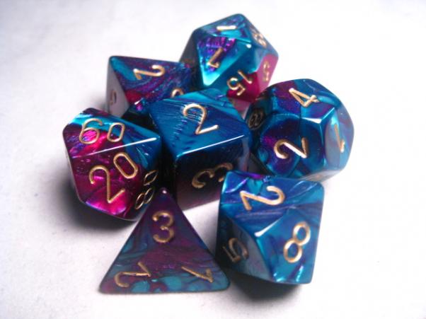 Chessex RPG Dice Sets: Gemini # 5 Purple-Teal/Gold Polyhedral 7-Die Set