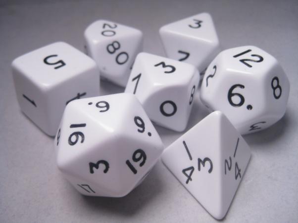 Jumbo RPG Dice Sets: White/Black Opaque Polyhedral 7-Die Set