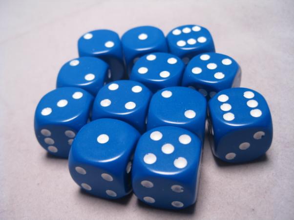 Chessex Dice Sets: Blue/White Opaque 16mm d6 (12)