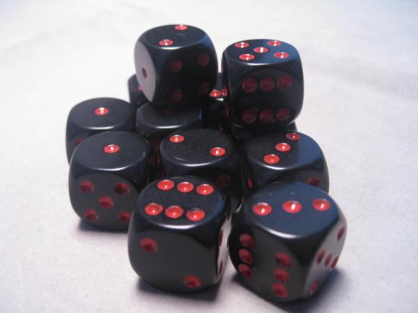 Chessex Dice Sets: Black/Red Opaque 16mm d6 (12)