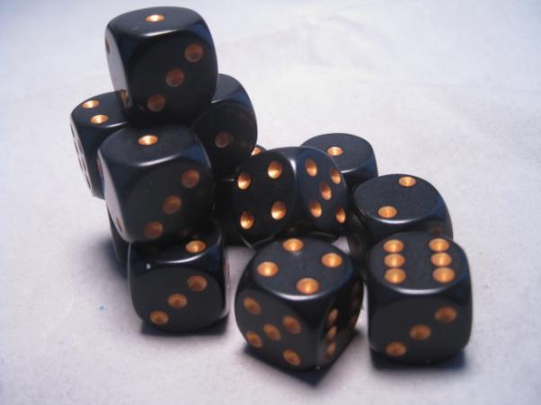 Chessex Dice Sets: Black/Gold Opaque 16mm d6 (12)
