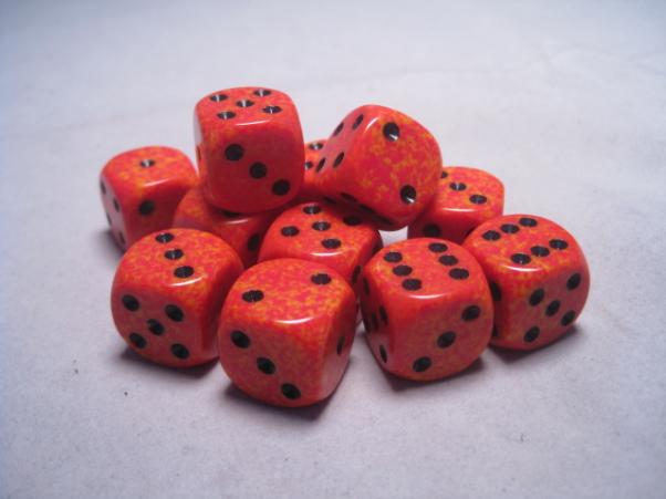 Chessex Dice Sets: Fire Speckled 16mm d6 (12)