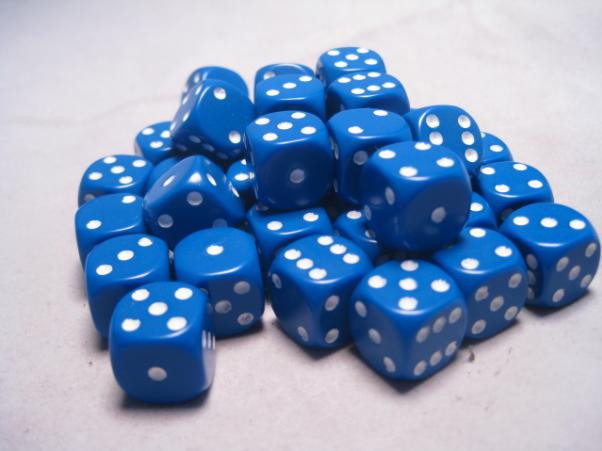 Chessex Dice Sets: Blue/White Opaque 12mm d6 (36)