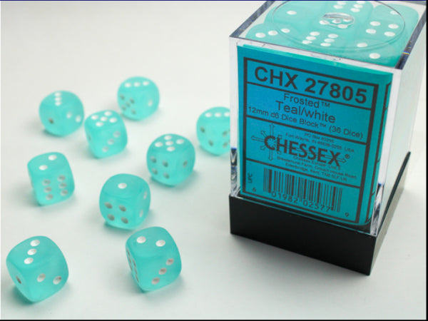 Chessex Dice Sets: Teal/White Frosted 12mm d6 (36)