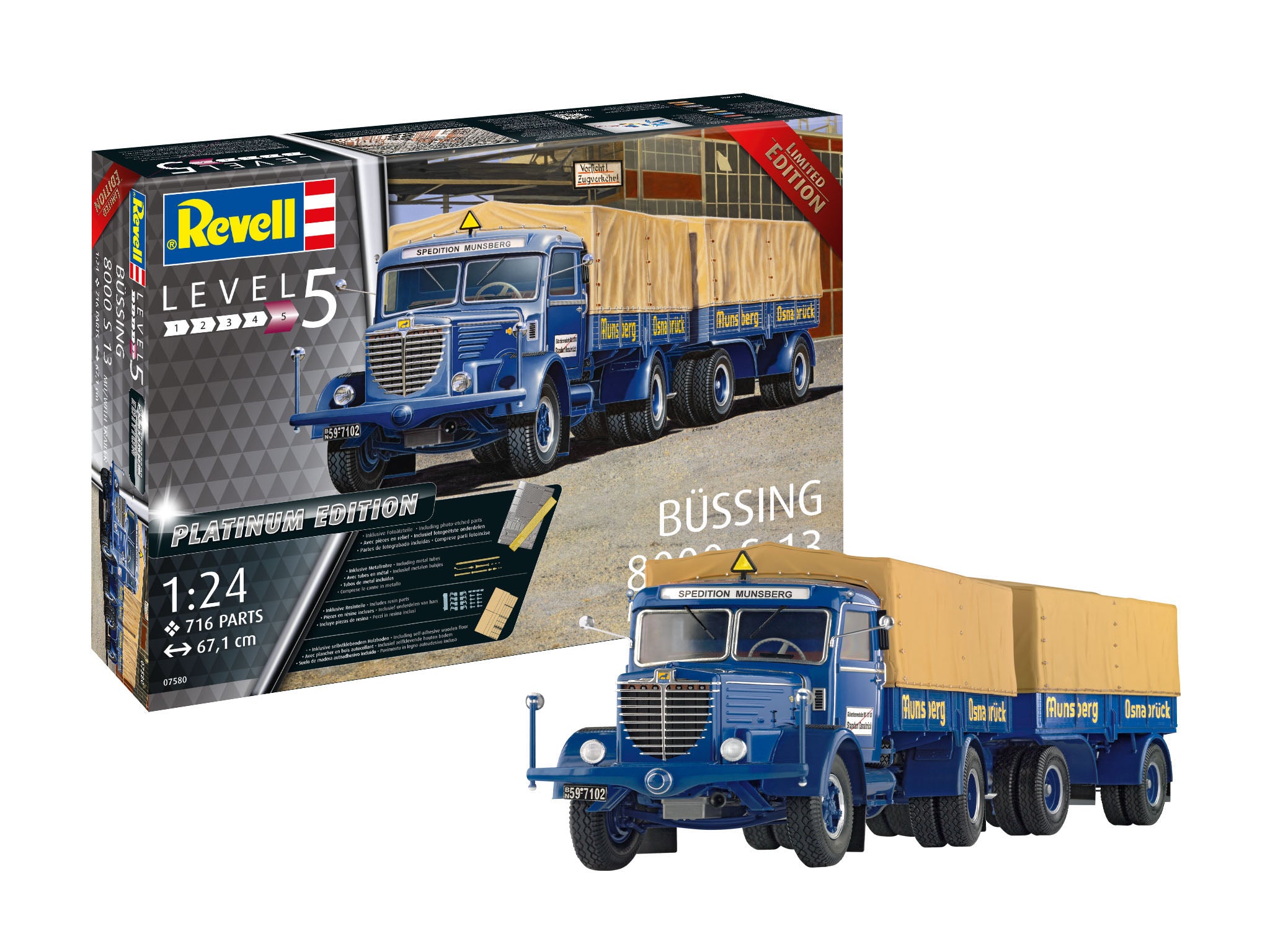 Revell 7580 Bussing 8000 S 13 w/trailer 1:24 Platin.