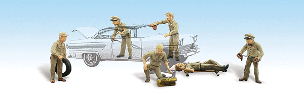 Woodland Scenics WOO1948 Scenic Accents(R) Figurines -- Service Station Attendants pkg(6), HO Scale
